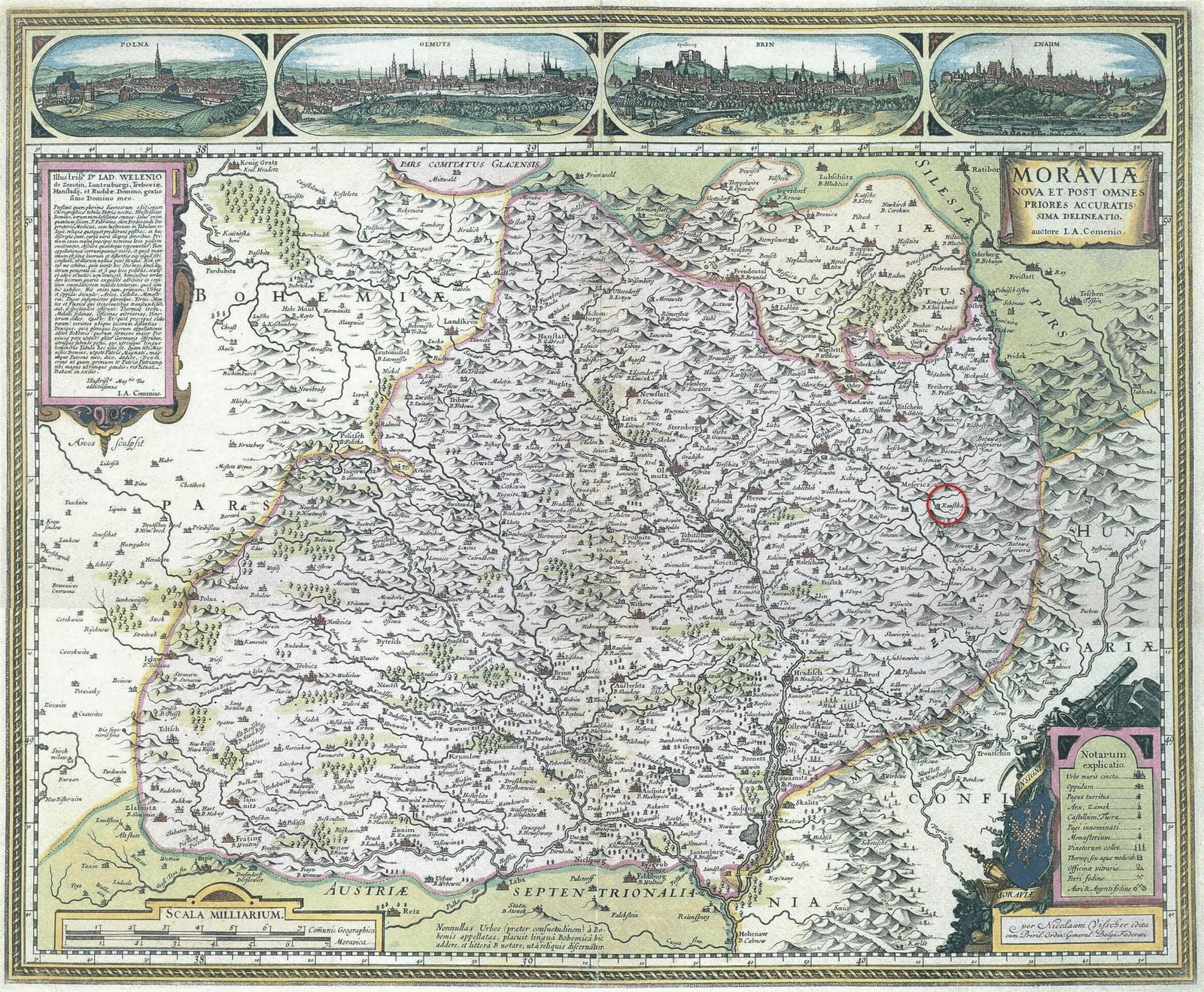 Komenského mapa Moravy z roku 1680 podle rytiny z roku 1627